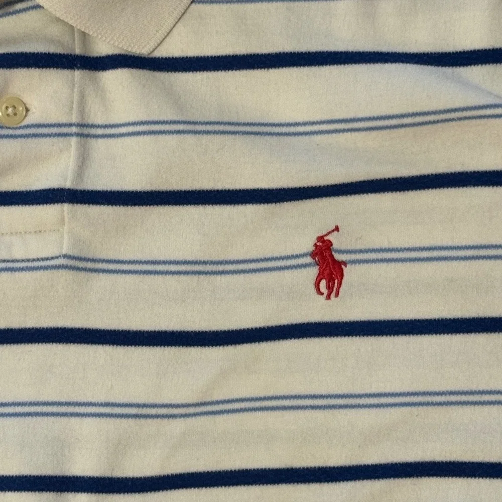Polo Ralph Lauren Mens XXL White Blue Striped Short Sleeve Cotton Polo Shirt